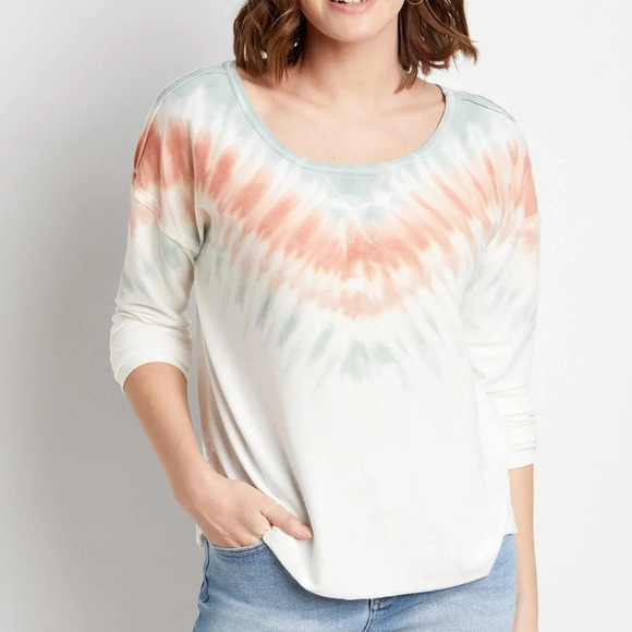 Maurices Mint Green & White Tie-dye Wide Neck Pullover Sweatshirt Xsmall Women’s - Picture 12 of 12